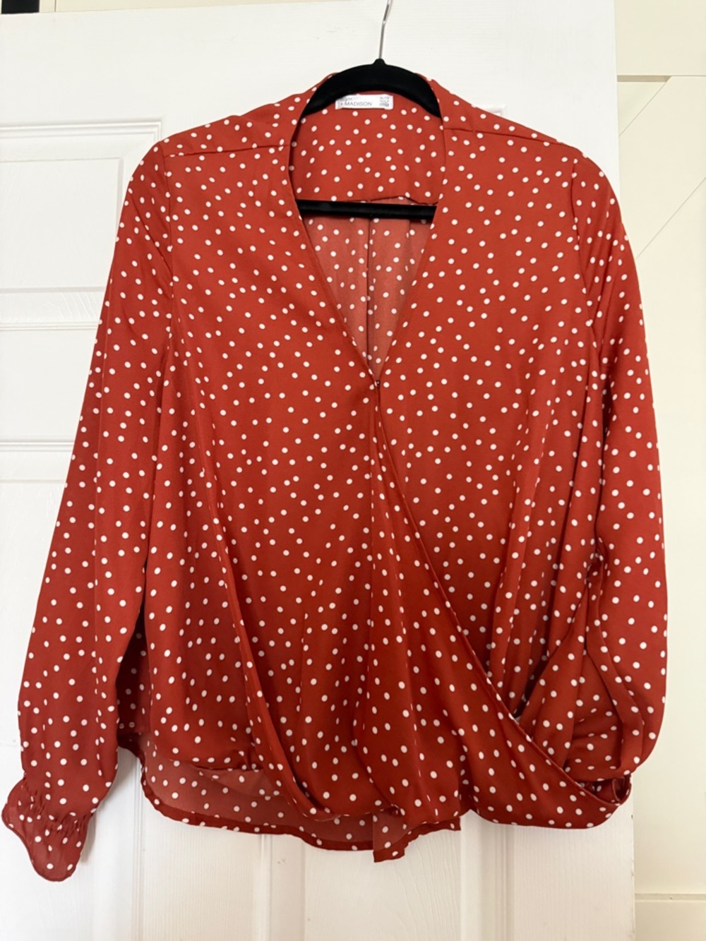89th & Madison Rust Polka Dot Wrap Blouse